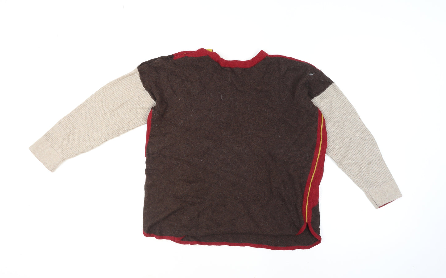 Yarra Stuff Womens Red Brown Beige Colour Block Wool Blend Jumper Size 14
