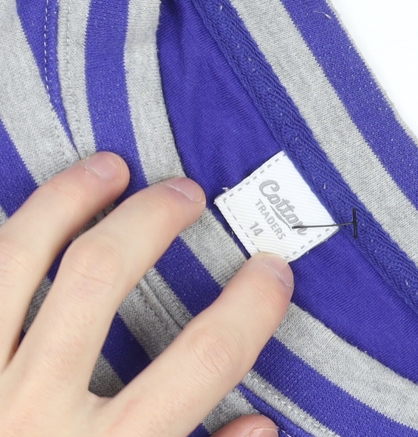 Cotton Traders Women’s Blue Stripe Cotton Blend Pullover Jumper Size 14