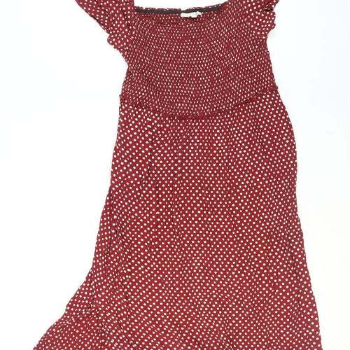 Next Women’s Red Polka Dot Smocked Puff Sleeve Fit & Flare Midi Dress Size 12