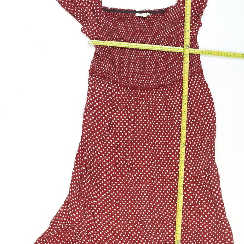 Next Women’s Red Polka Dot Smocked Puff Sleeve Fit & Flare Midi Dress Size 12