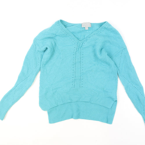 Pure Collection Women’s Blue V-Neck 100% Cashmere Jumper UK 8