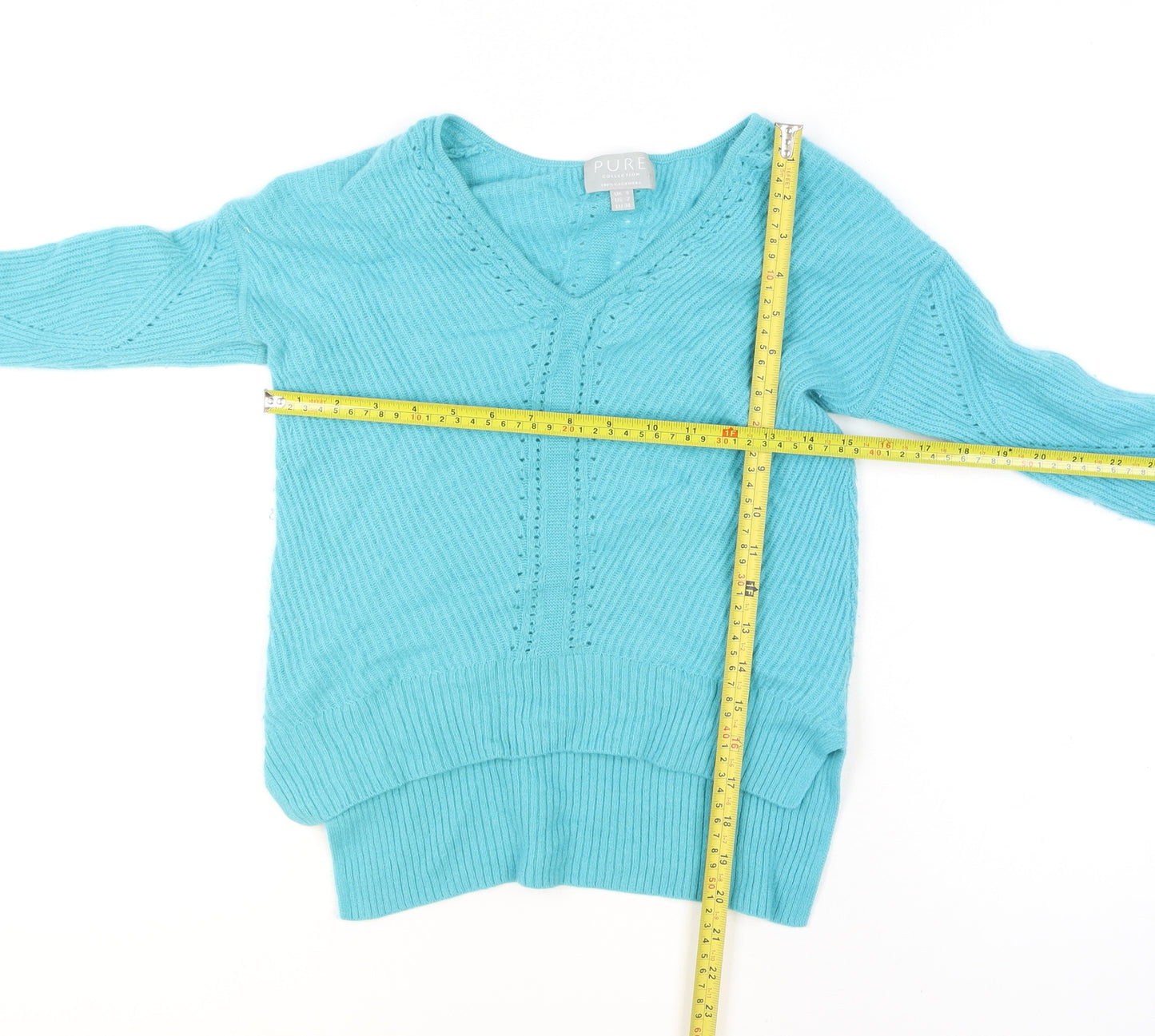 Pure Collection Women’s Blue V-Neck 100% Cashmere Jumper UK 8
