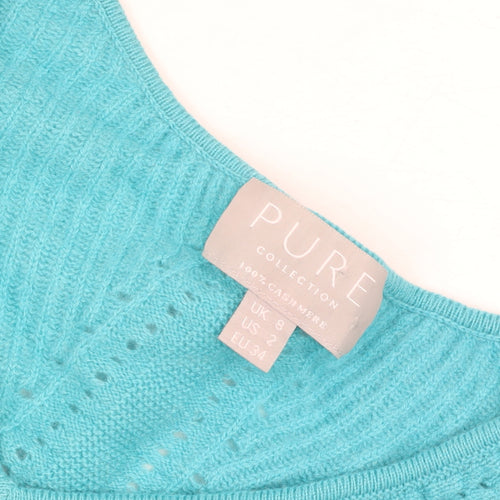 Pure Collection Women’s Blue V-Neck 100% Cashmere Jumper UK 8
