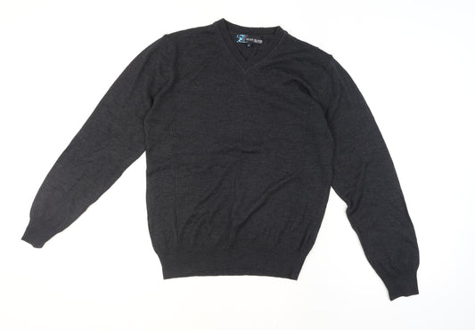 River Island Men's Black Merino Wool Blend V-Neck Jumper Size M