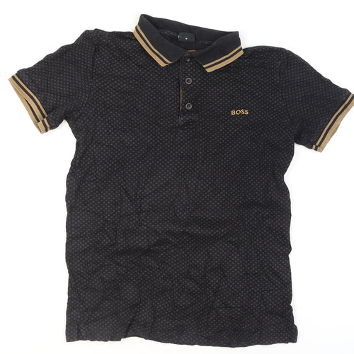 BOSS Men's Black Geometric Polo Shirt Size M Regular Fit