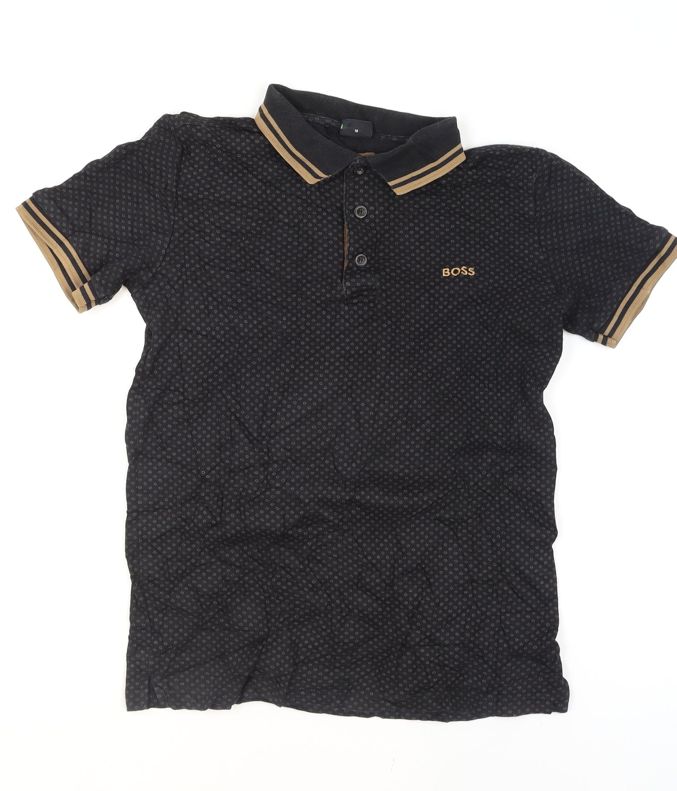 BOSS Men's Black Geometric Polo Shirt Size M Regular Fit