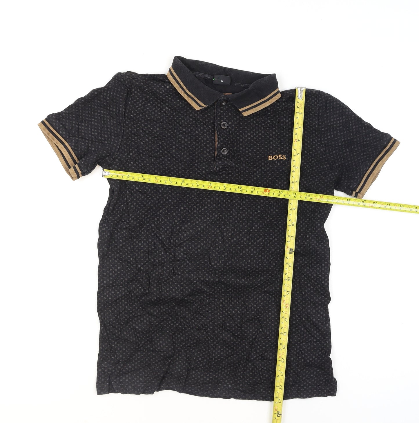 BOSS Men's Black Geometric Polo Shirt Size M Regular Fit