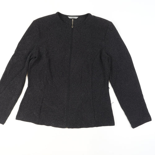 Marks and Spencer Women Black Size 14 Tweed Zip Suit Jacket