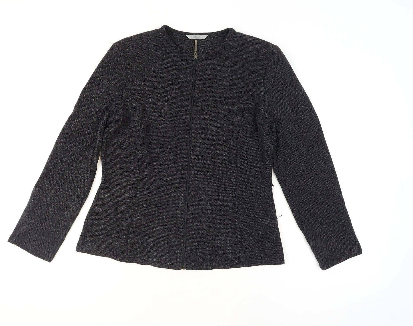 Marks and Spencer Women Black Size 14 Tweed Zip Suit Jacket