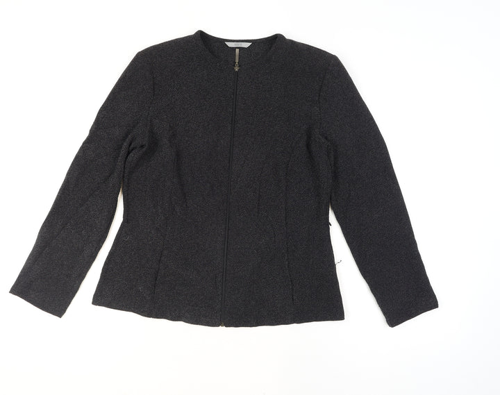Marks and Spencer Women Black Size 14 Tweed Zip Suit Jacket
