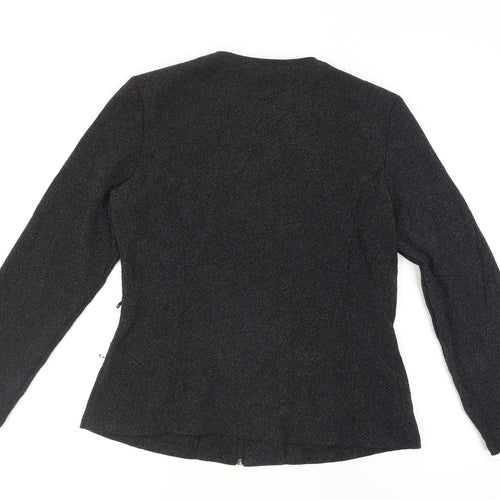 Marks and Spencer Women Black Size 14 Tweed Zip Suit Jacket