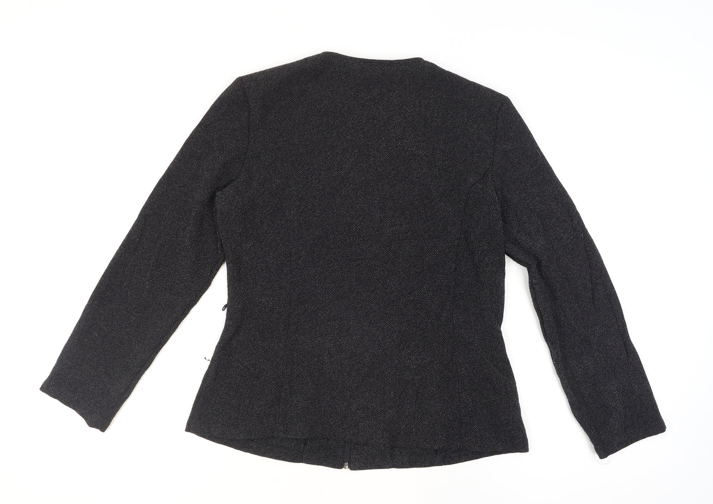 Marks and Spencer Women Black Size 14 Tweed Zip Suit Jacket