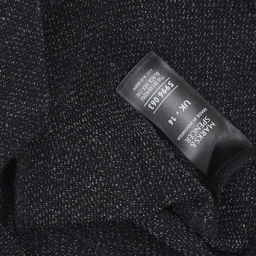 Marks and Spencer Women Black Size 14 Tweed Zip Suit Jacket