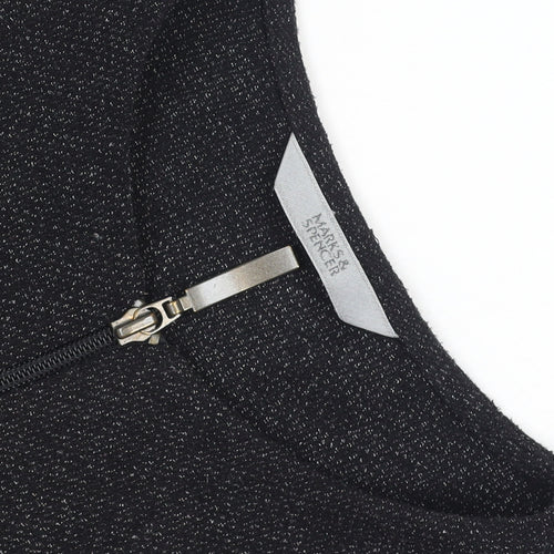Marks and Spencer Women Black Size 14 Tweed Zip Suit Jacket