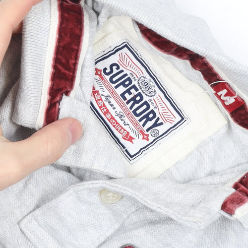Superdry Men's Grey Regular Fit Polo Shirt Size M 1954 Embroidered Logo