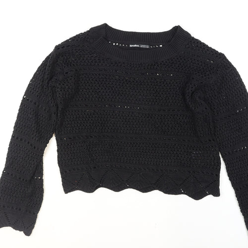 Threadbare Womens Black Open-Knit Crochet Jumper Size 10