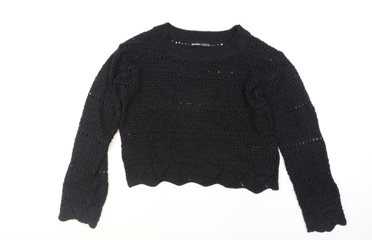 Threadbare Womens Black Open-Knit Crochet Jumper Size 10