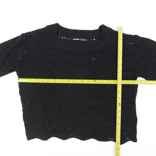 Threadbare Womens Black Open-Knit Crochet Jumper Size 10