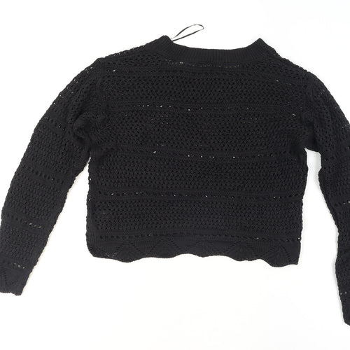 Threadbare Womens Black Open-Knit Crochet Jumper Size 10