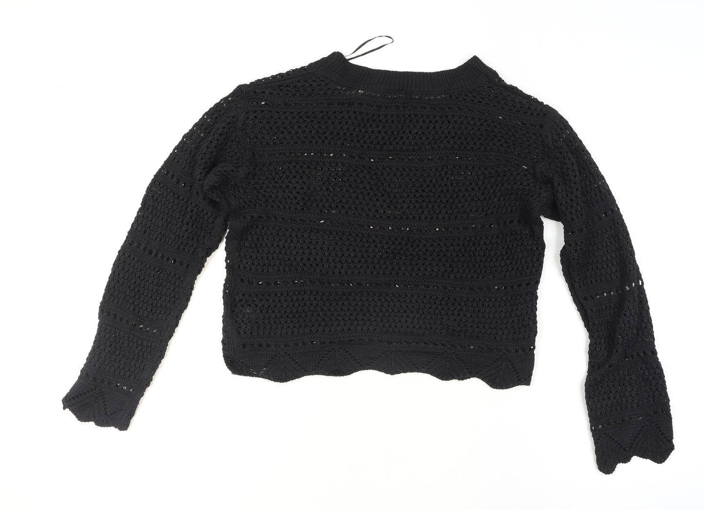 Threadbare Womens Black Open-Knit Crochet Jumper Size 10