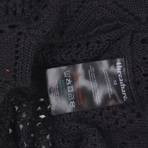 Threadbare Womens Black Open-Knit Crochet Jumper Size 10