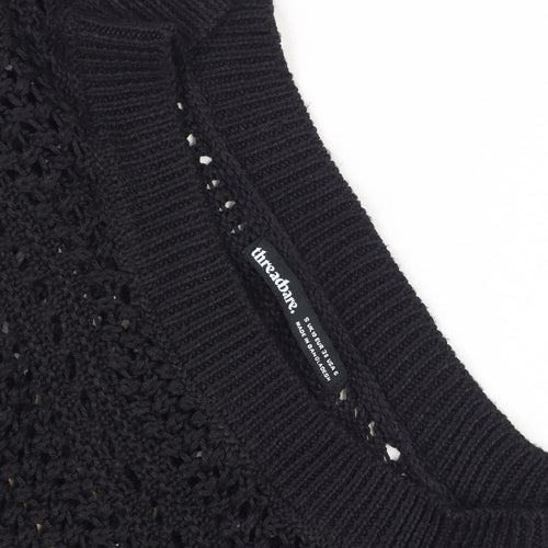 Threadbare Womens Black Open-Knit Crochet Jumper Size 10