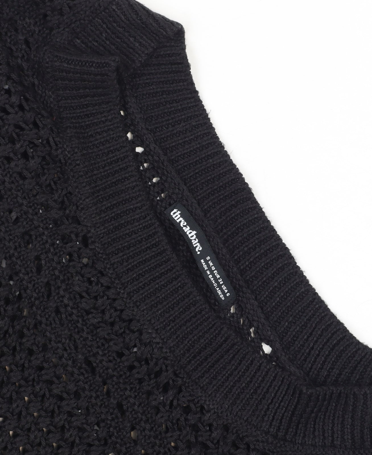 Threadbare Womens Black Open-Knit Crochet Jumper Size 10
