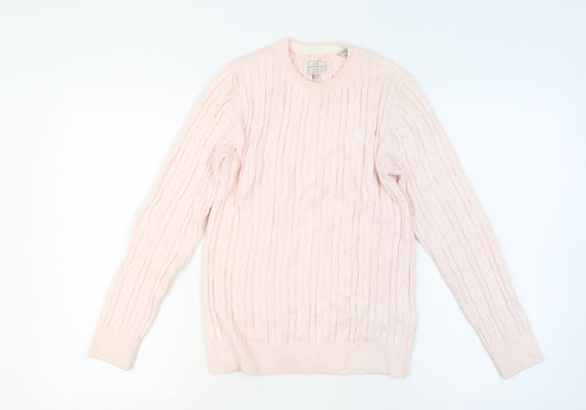 Jack Wills Womens Pink Cable-Knit Cotton Crew Neck Jumper Size 12