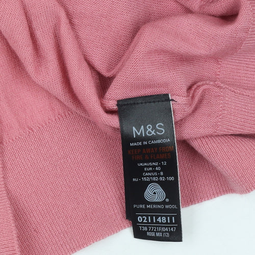 Marks and Spencer Womens Pink Merino Wool Crew Neck Jumper Size 12