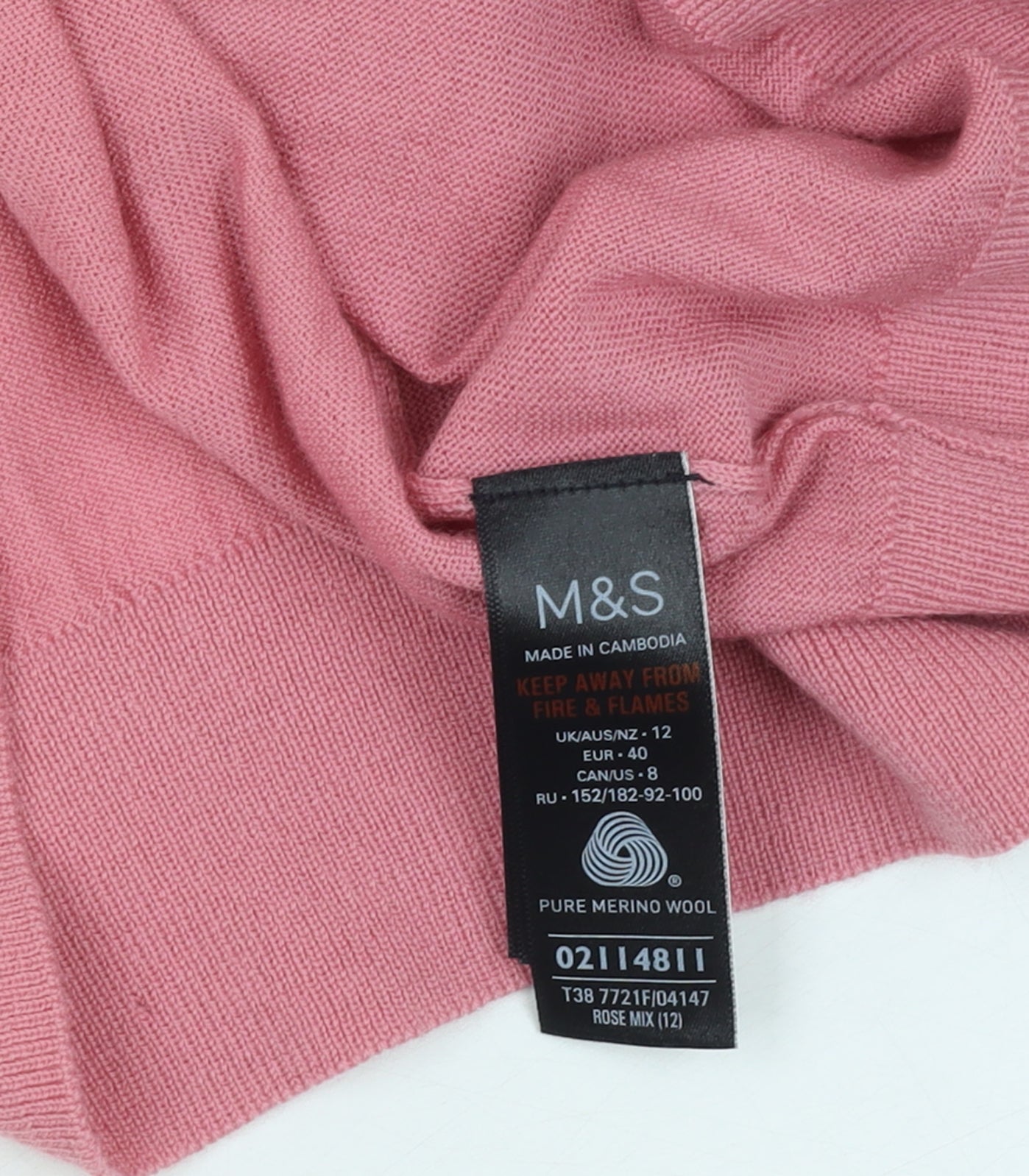 Marks and Spencer Womens Pink Merino Wool Crew Neck Jumper Size 12