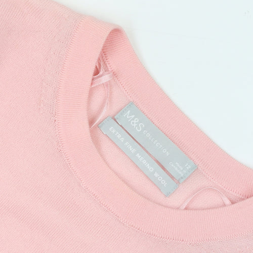 Marks and Spencer Womens Pink Merino Wool Crew Neck Jumper Size 12