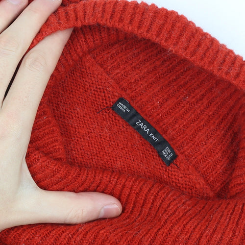 ZARA Men's Red Roll Neck Wool Knit Jumper Size S
