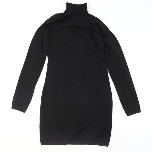 Bershka Women’s Black Roll Neck Long Sleeve Tunic Jumper Size 14