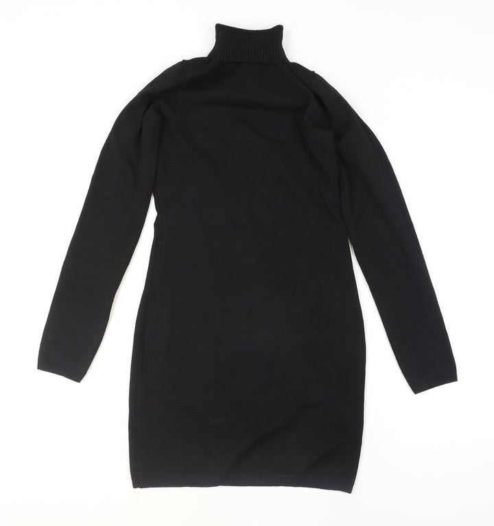 Bershka Women’s Black Roll Neck Long Sleeve Tunic Jumper Size 14