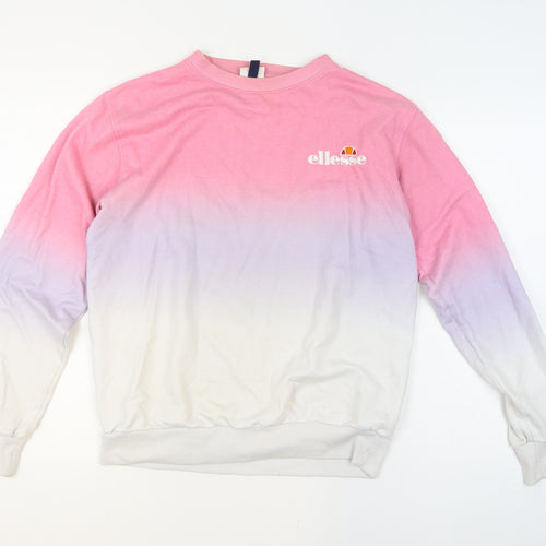Ellesse Womens Pink Ombre Crew Neck Sweatshirt UK 12 Cotton Blend