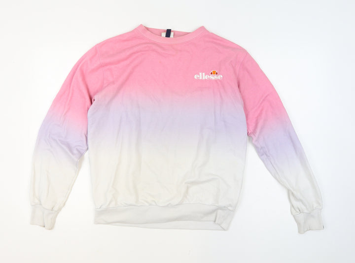 Ellesse Womens Pink Ombre Crew Neck Sweatshirt UK 12 Cotton Blend