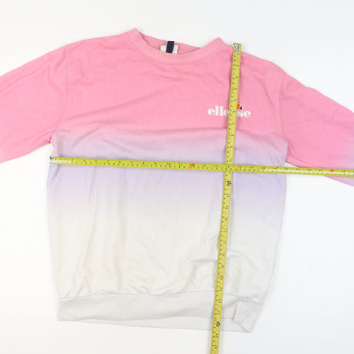 Ellesse Womens Pink Ombre Crew Neck Sweatshirt UK 12 Cotton Blend