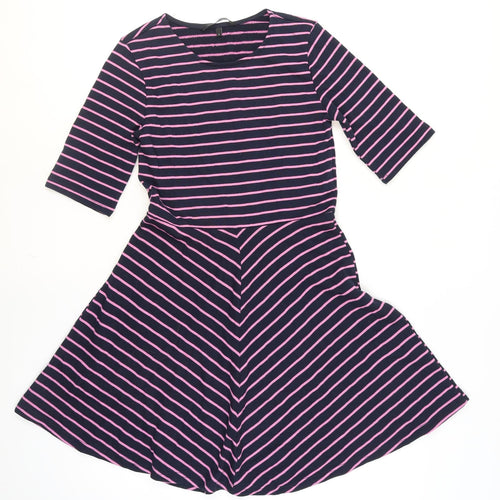 Vero Moda Women's Blue Pink Striped A-Line Knit Dress Size S