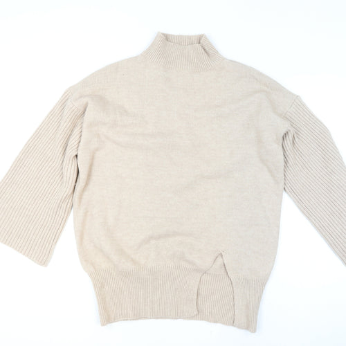 MISSPAP Women’s Beige Mock Neck Knit Pullover Jumper S