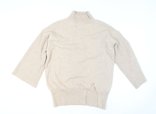 MISSPAP Women’s Beige Mock Neck Knit Pullover Jumper S