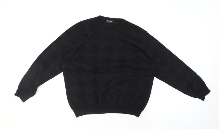St. Croix Mens Black Wool Argyle Crew Neck Pullover Jumper L