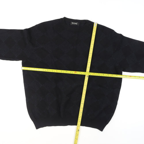 St. Croix Mens Black Wool Argyle Crew Neck Pullover Jumper L