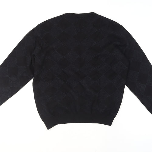 St. Croix Mens Black Wool Argyle Crew Neck Pullover Jumper L