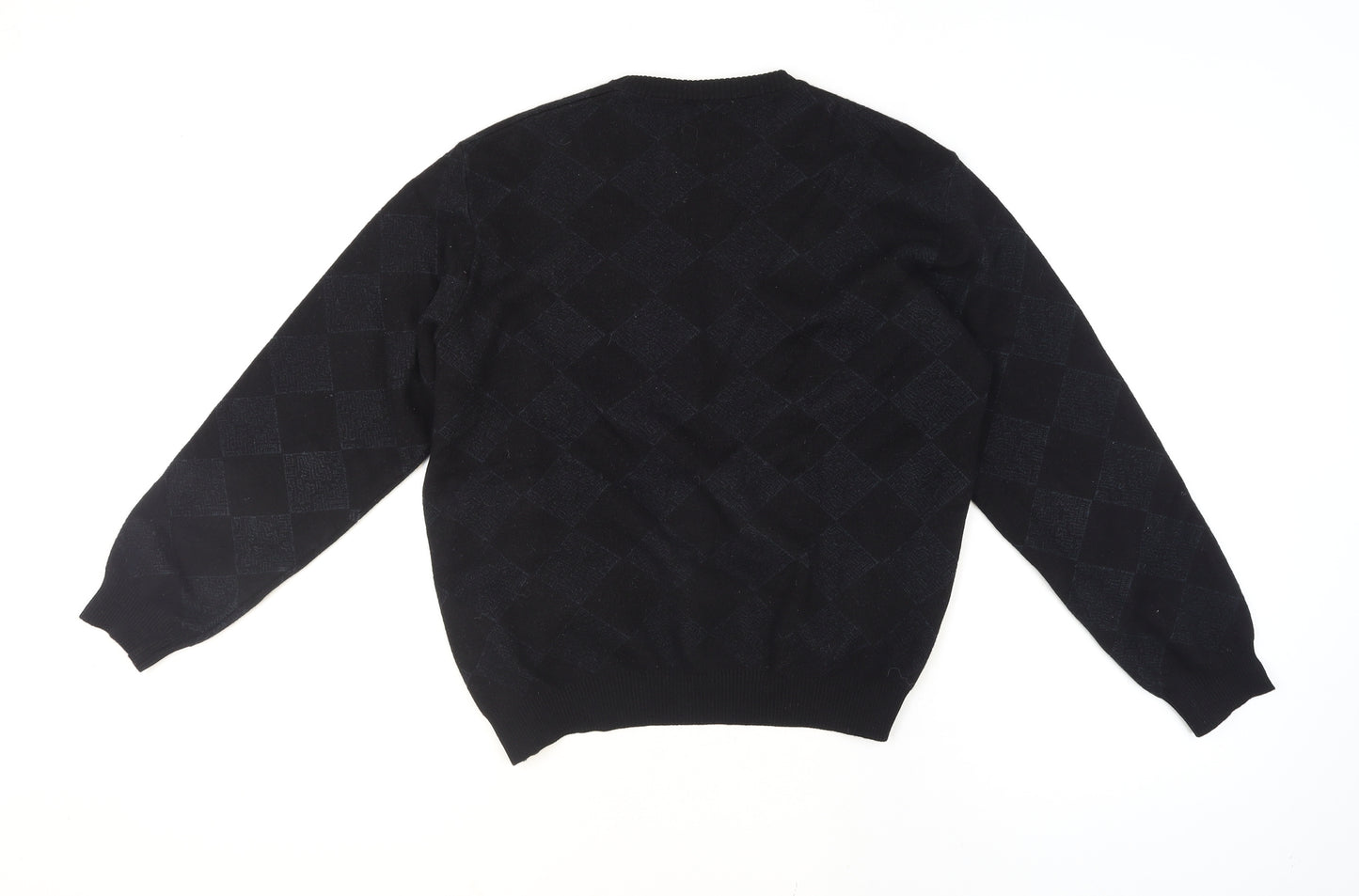 St. Croix Mens Black Wool Argyle Crew Neck Pullover Jumper L