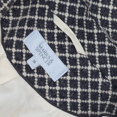 Marks and Spencer Women Brown Check Wool Blend Blazer Jacket UK 18