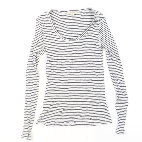 Hobbs Women’s White Striped Long Sleeve Cotton Jersey Top XS