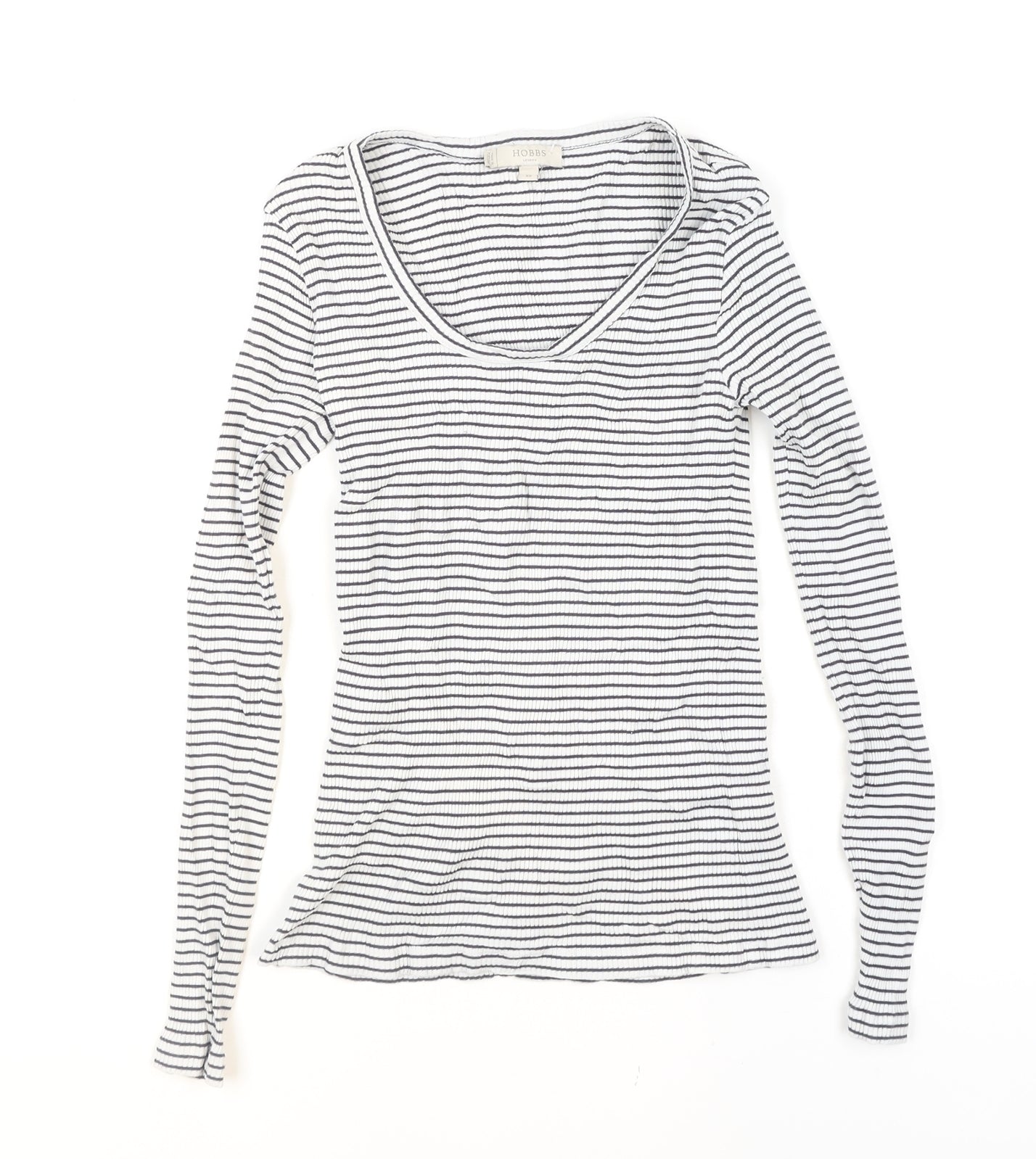 Hobbs Women’s White Striped Long Sleeve Cotton Jersey Top XS