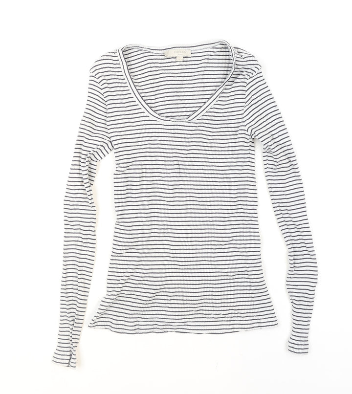 Hobbs Women’s White Striped Long Sleeve Cotton Jersey Top XS