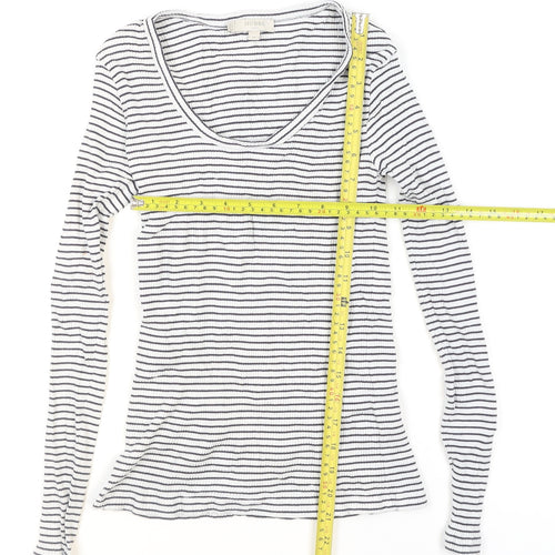 Hobbs Women’s White Striped Long Sleeve Cotton Jersey Top XS