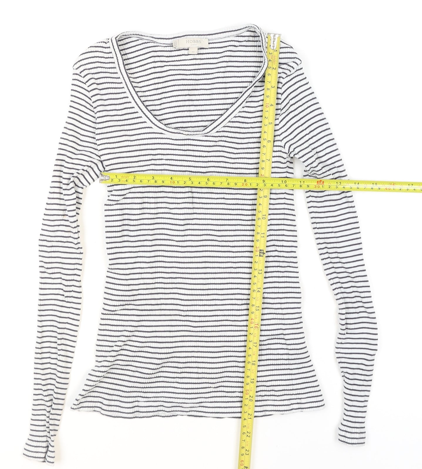 Hobbs Women’s White Striped Long Sleeve Cotton Jersey Top XS